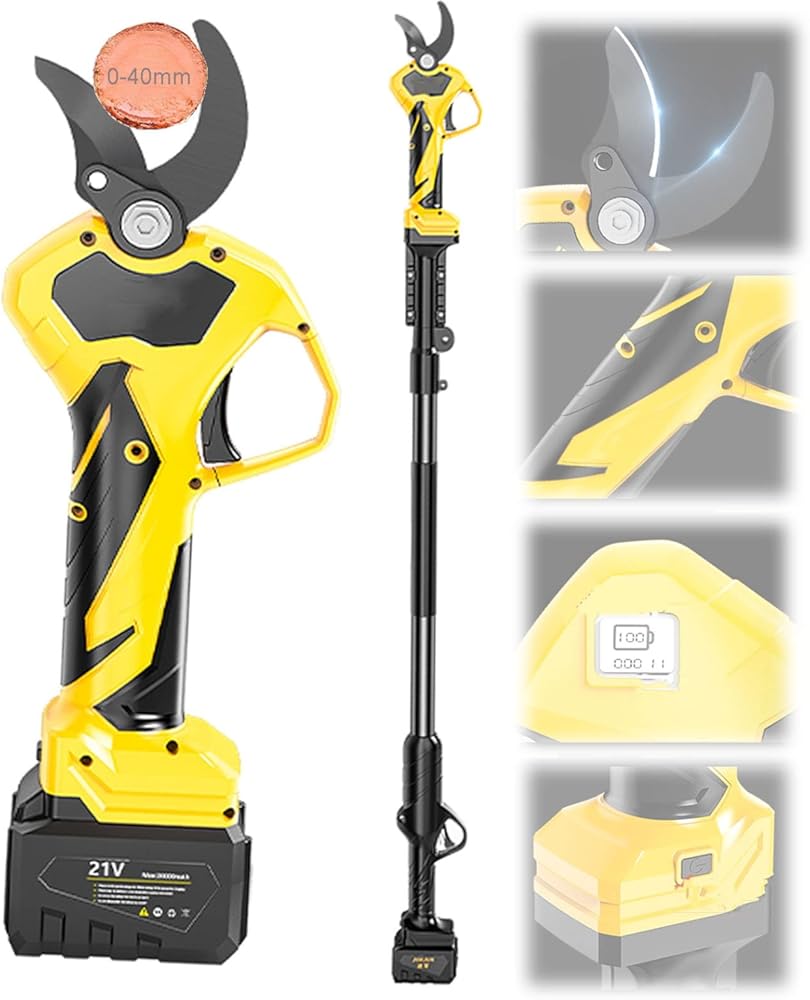 Electric Shears Cordless Electric Pruner Pruning Shears Out/a 1.3m-2m Extension Rod Telescopic 40mm/1.56inch Max Diameter for Hedge, Bush, Orchard