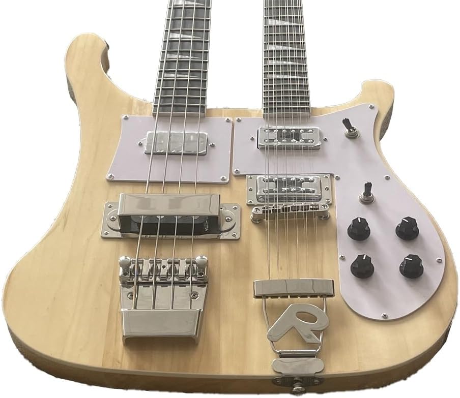 Custom Four string electric bass and 12 string electric guitar original wood color original wood grain rose fingerboard