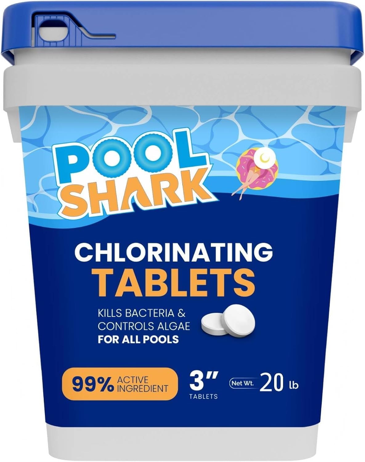 Pool Shark Swimming Pool Chlorine Tablets - 3-Inch Chlorine Tablets - Slow-Dissolving 90% Active Chlorine Tabs - Pool Chemicals for Inground Pools, Above Ground Pools, Saltwater, Spa, Hot Tub (20 lbs)