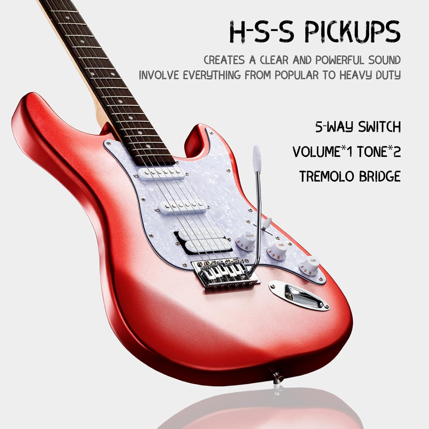 MST-1 39 Inch Electric Guitar Kit, Beginner Starter Full Size Solid Body Electric Guitar With HSS Pickups, Gig Bag, Amplifier, Strap, Cable, Picks, String (CandyAppleBurst)