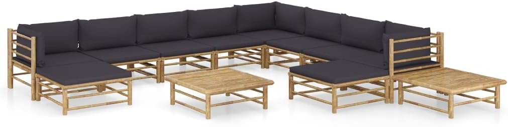 12 Piece Patio Lounge Set with Dark Gray Cushions Bamboo,Bamboo Patio Lounge Set: Modular and Durable for Outdoor Comfort Patio Furniture, Outdoor Furniture Sets