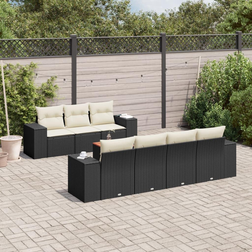 8-Piece Garden Sofa Set Black PE Rattan Modular Outdoor Furniture with Water-Resistant Cushions, Spacious Seating for Patio, Durable Frame and Hidden Storage for Terrace