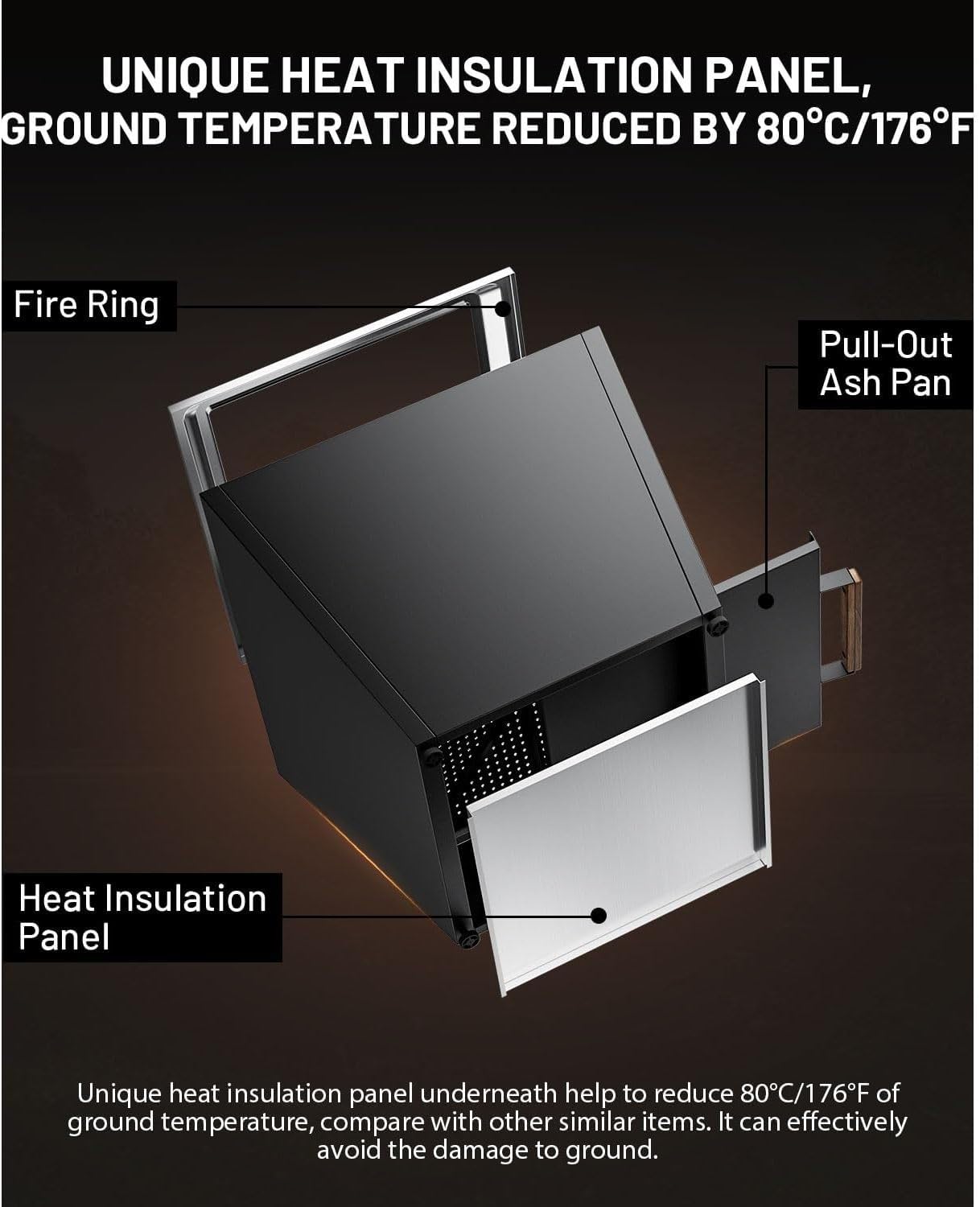 Cyberpit One Pro 25-Inch Smokeless Fire Pit – Portable Outdoor Wood Burning Fire Pit with Pull-Out Ash Pan, Carry Handle, Stainless Steel, Black
