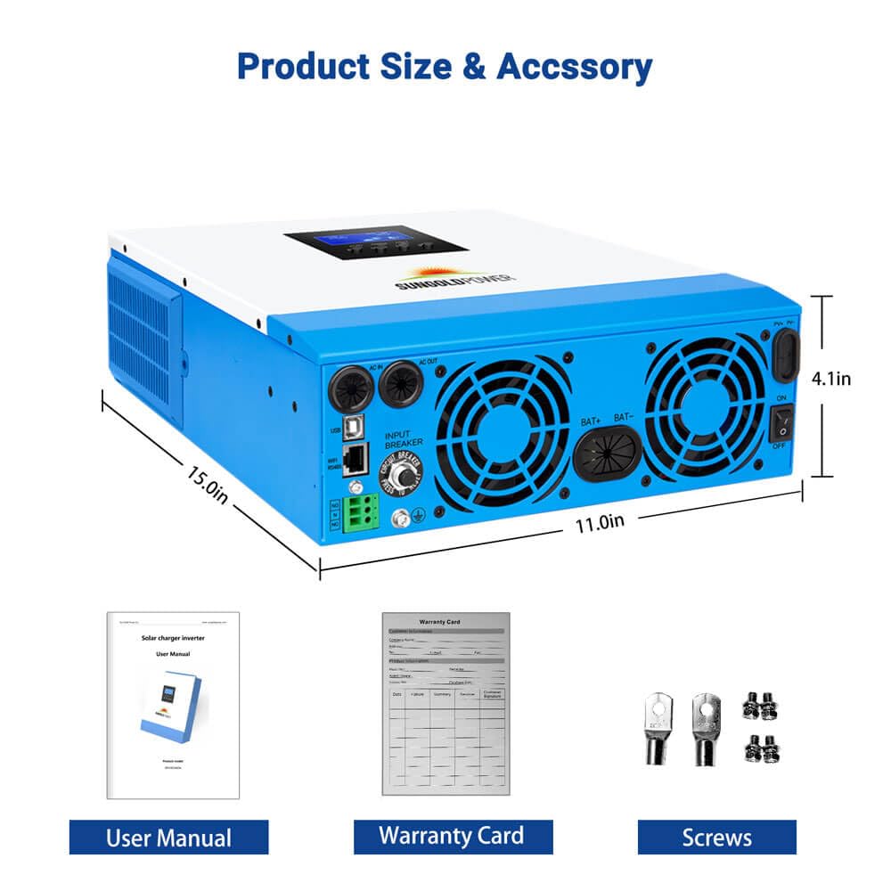 SUNGOLDPOWER 3000W Solar Inverter 24Vdc to 120Vac, All in One Inverter 60A MPPT(MPPT Voltage Range:30-90Vdc) and 40A AC Battery Charger, Pure Sine Wave for Off Grid System