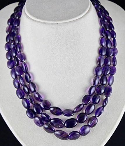 3 Line Natural AMETHYST Long Cabochon BEADS NECKLACE 16 INCHES 20 MM TO 12 MM
