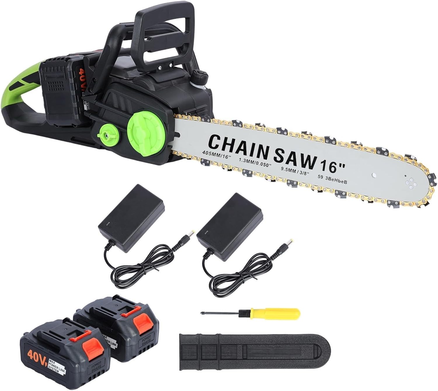 16 Inch Cordless Chainsaw, Brushless Motor Electric Chainsaw, Battery Powered Chainsaw with 2 x 4Ah Batteries Auto-Lubrication Chain Saw for Tree Felling, Pruning, Logging and Firewood Black