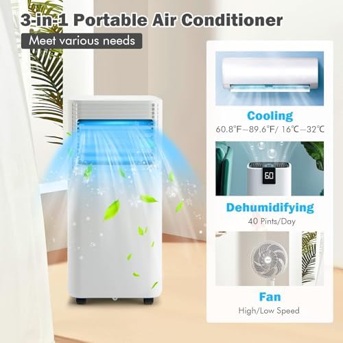 DORTALA Portable Air Conditioners 8000 BTU, AC Cooling Uint with Dehumidifier, Remote Control, 24H Timer & Window Kit, Stand up Air Conditioner for Bedroom, Dorm, Cools up to 230 sq.ft, White