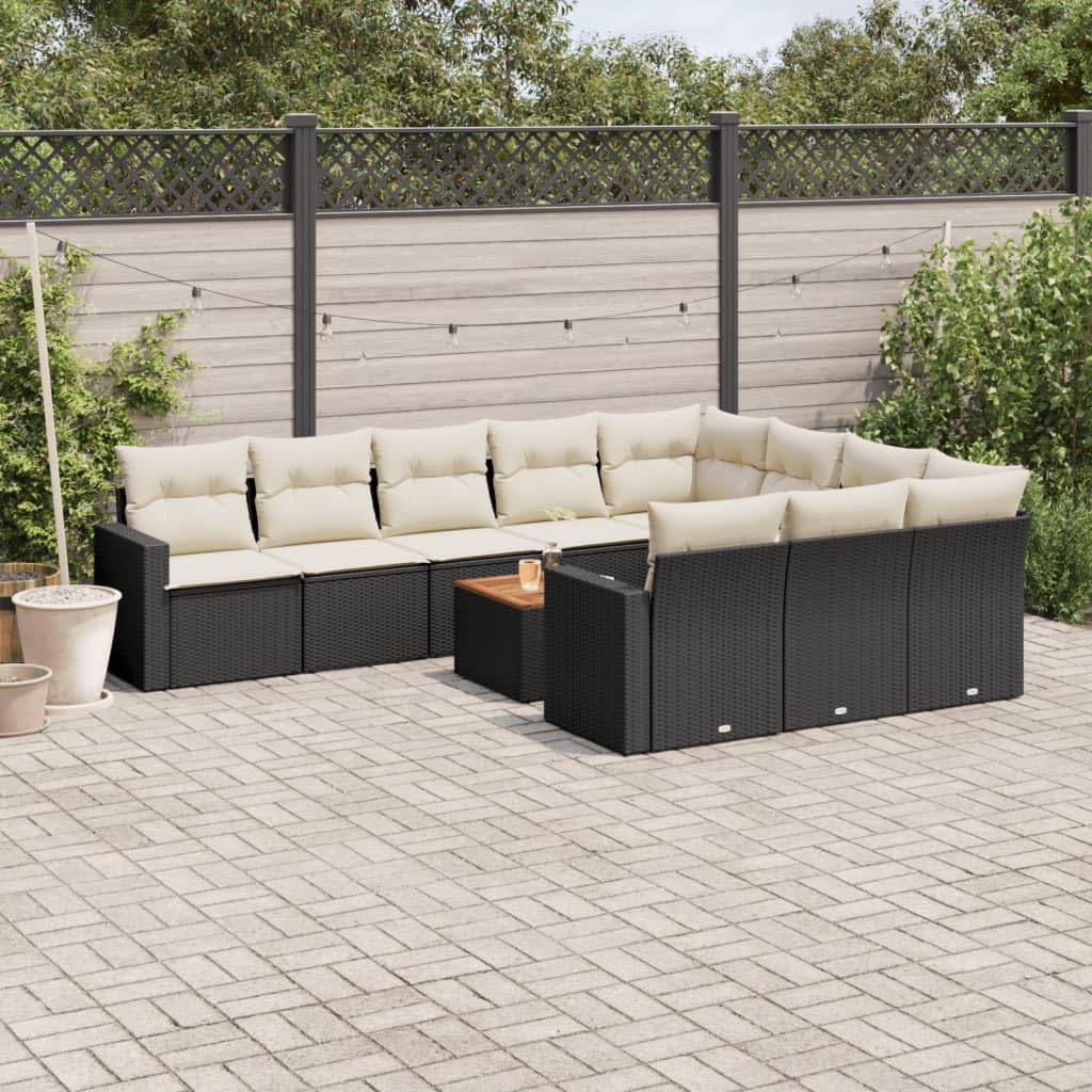 11-Piece Modular Garden Sofa Set Black, Outdoor Furniture with Removable Cushions and Storage, Weather-Resistant Patio Seating for Balcony Backyard