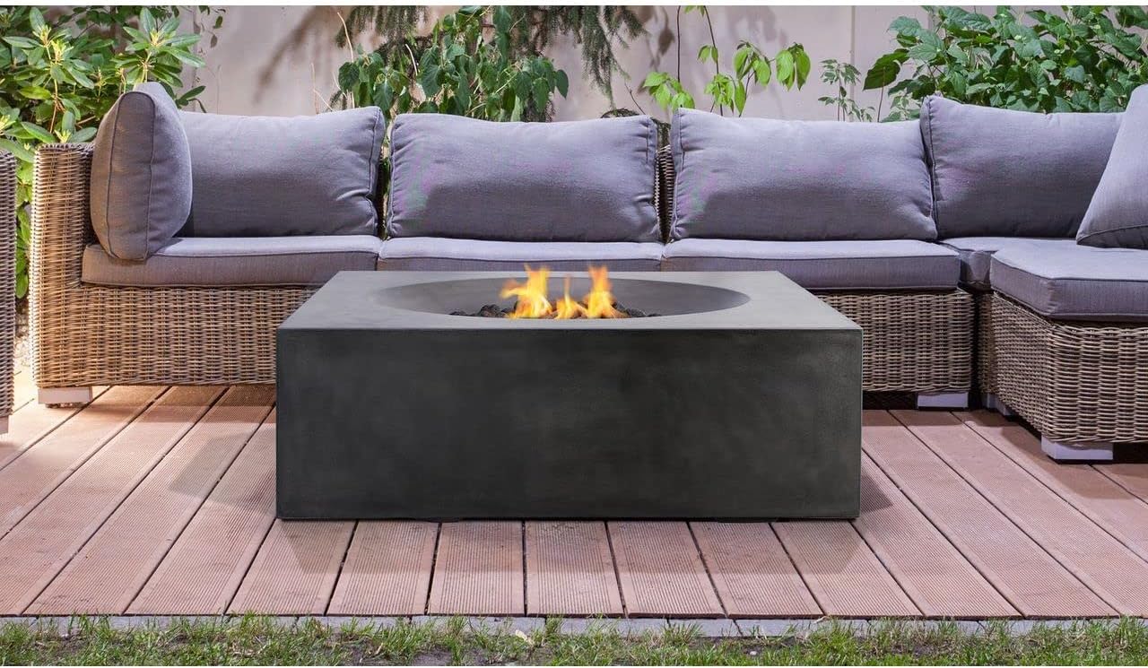 PyroMania Tao Outdoor Concrete Fire Table, 41 x 41 Inches - Propane Model in Charcoal Gray Color