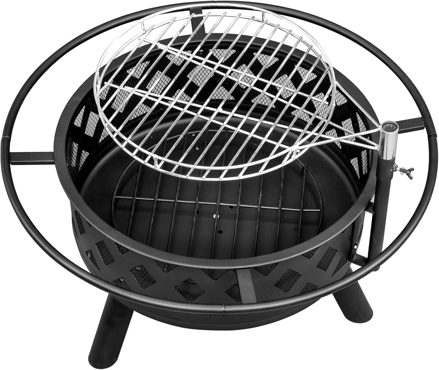 Outdoor Fire Pit with Cooking Grates - 30-Inch Black Metal Bonfire Pit for Patio, Yard, Garden - Durable Steel Construction, Adjustable Height BBQ Grill - Easy Assembly (Black)