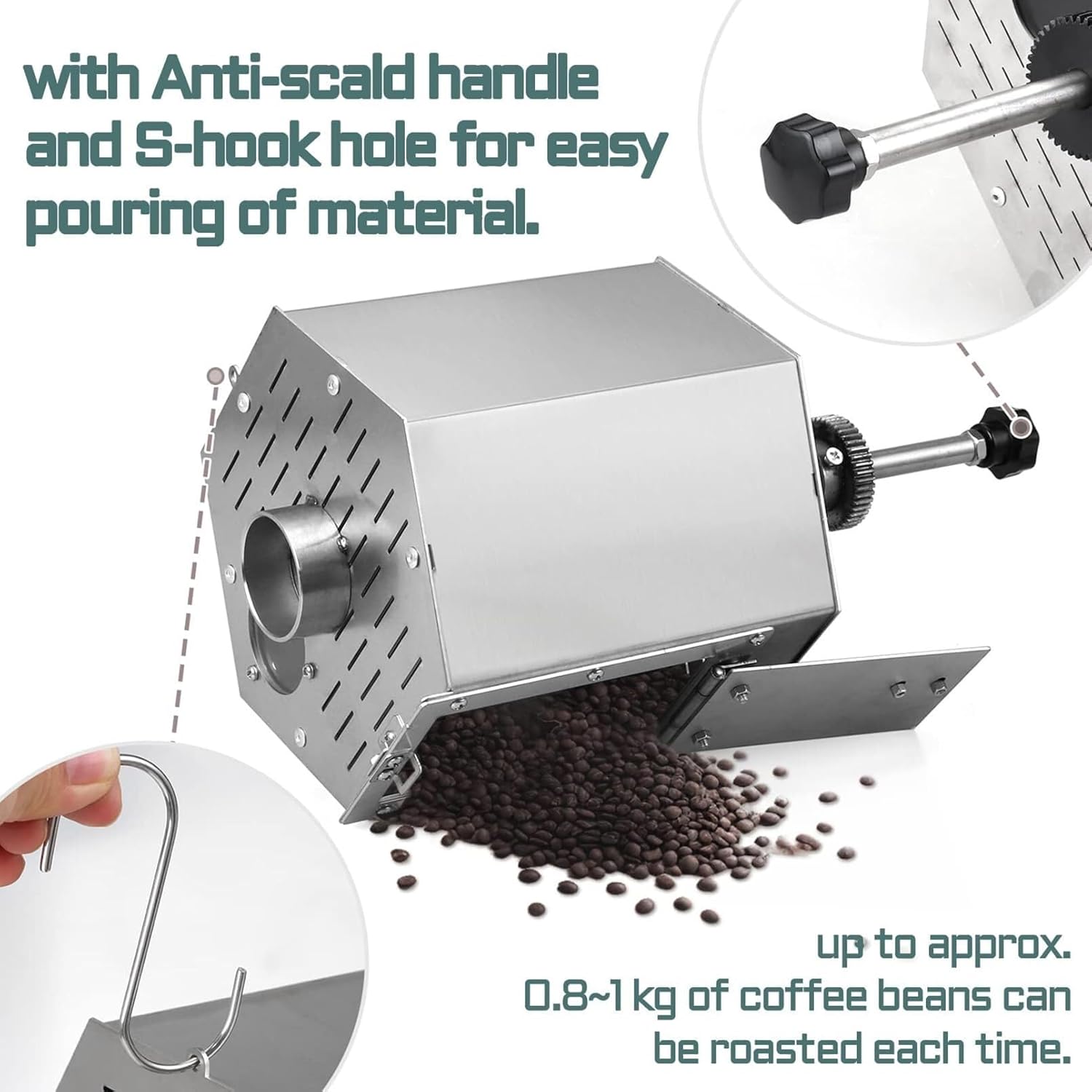 Electric Drum Type Coffee Roaster Machine 5 to 55 RPM Glass Window w/Thermometer &Shovel for Peanut Sesame Wheat Chestnut 3.4L