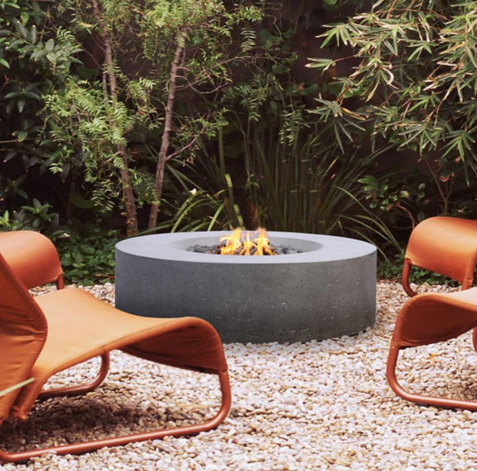 Pyromania Genesis Outdoor Concrete Fire Table, 41 Inches Round - Propane Model in Slate Gray Color