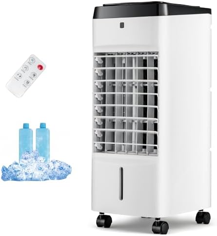Evaporative Air Cooler, 3-in-1 Air Cooling Fan w/ 3.5L Water Tank & 2 Ice Packs, Remote Control, 4 Modes, 3 Speeds, 12H Timer, 70° Oscillation, Portable Swamp Cooler for Bedroom Home Office