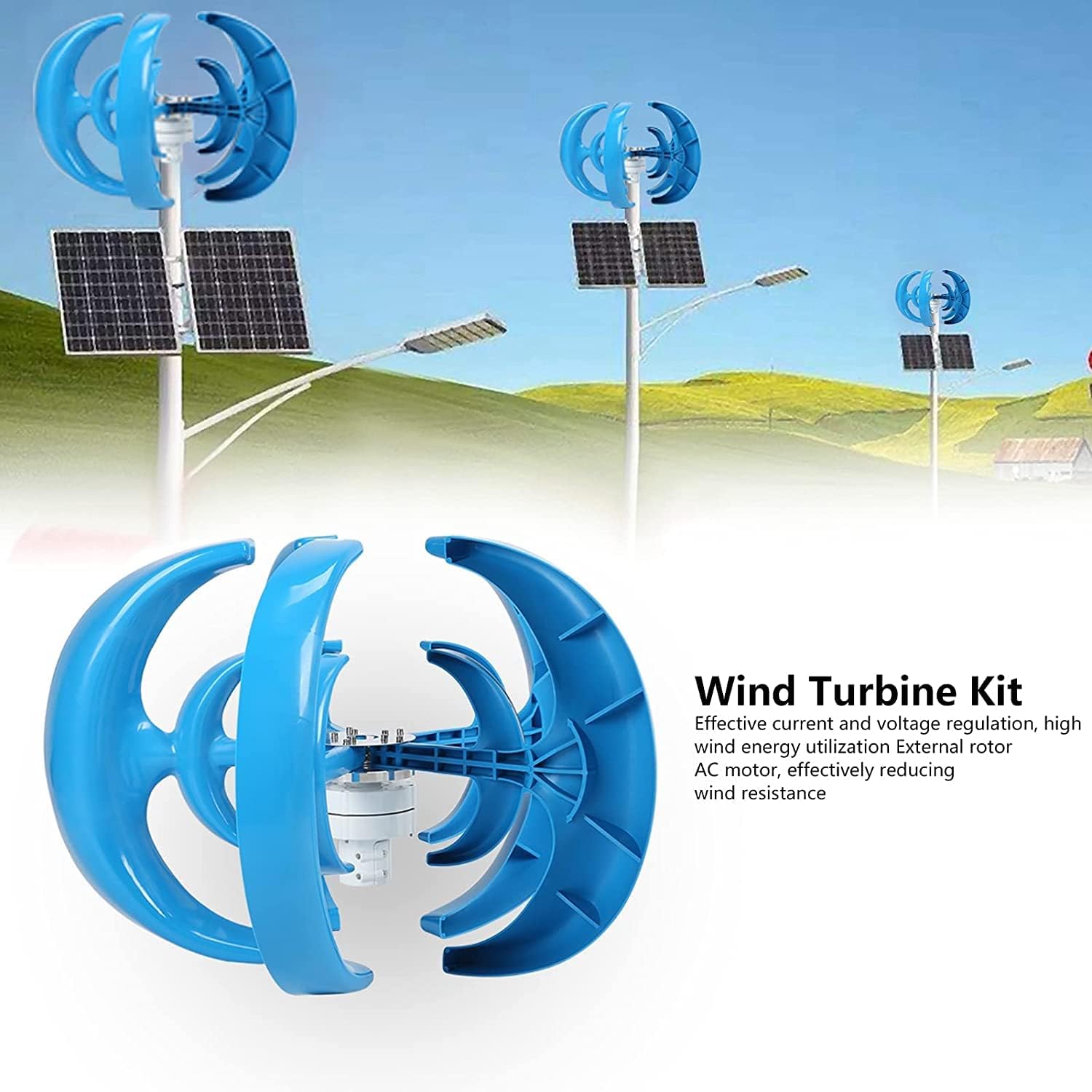 Wind Turbine 8000W 5 Blade Wind Vertical Axis Generator AC Permanent Magnet Generator Wind Turbine Kit with Controller for Wind Solar System