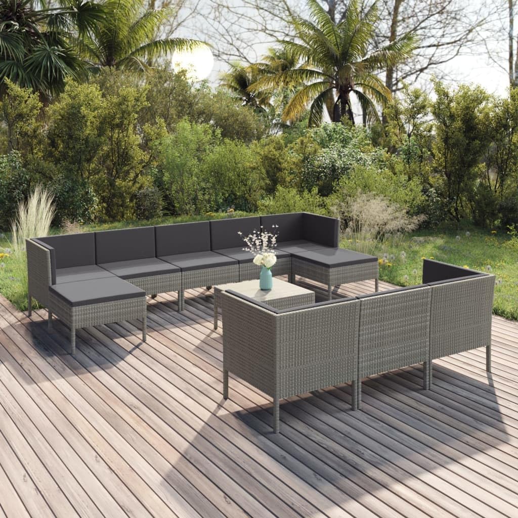 Patio Set 11 Piece Patio Lounge Set with Cushions Poly Rattan Gray