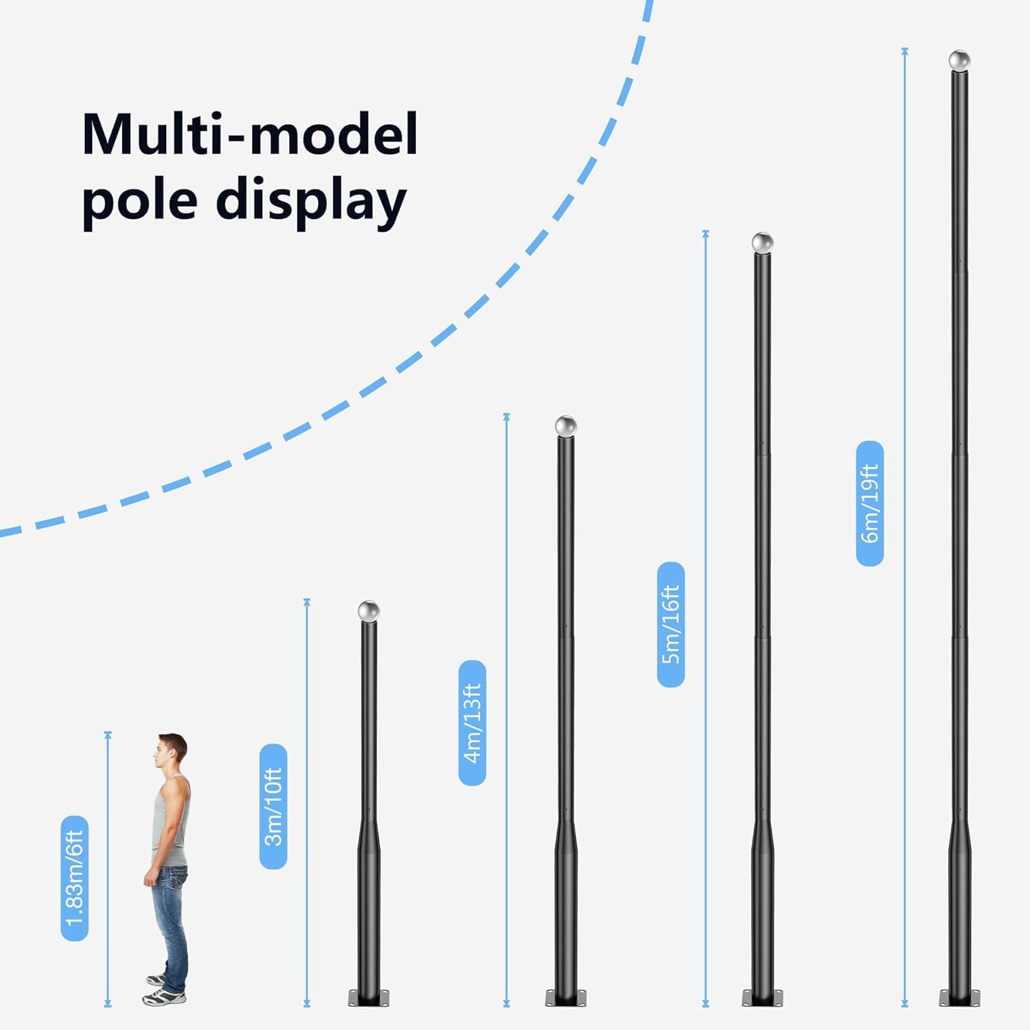 20ft Tall Street Light Pole, Street Lamp Post for Outdoor Lights with Base, Solar Street Light Pole Accessory for Backyard, Street, Patio,Park,Parking Lots, Exterior House (20f t)