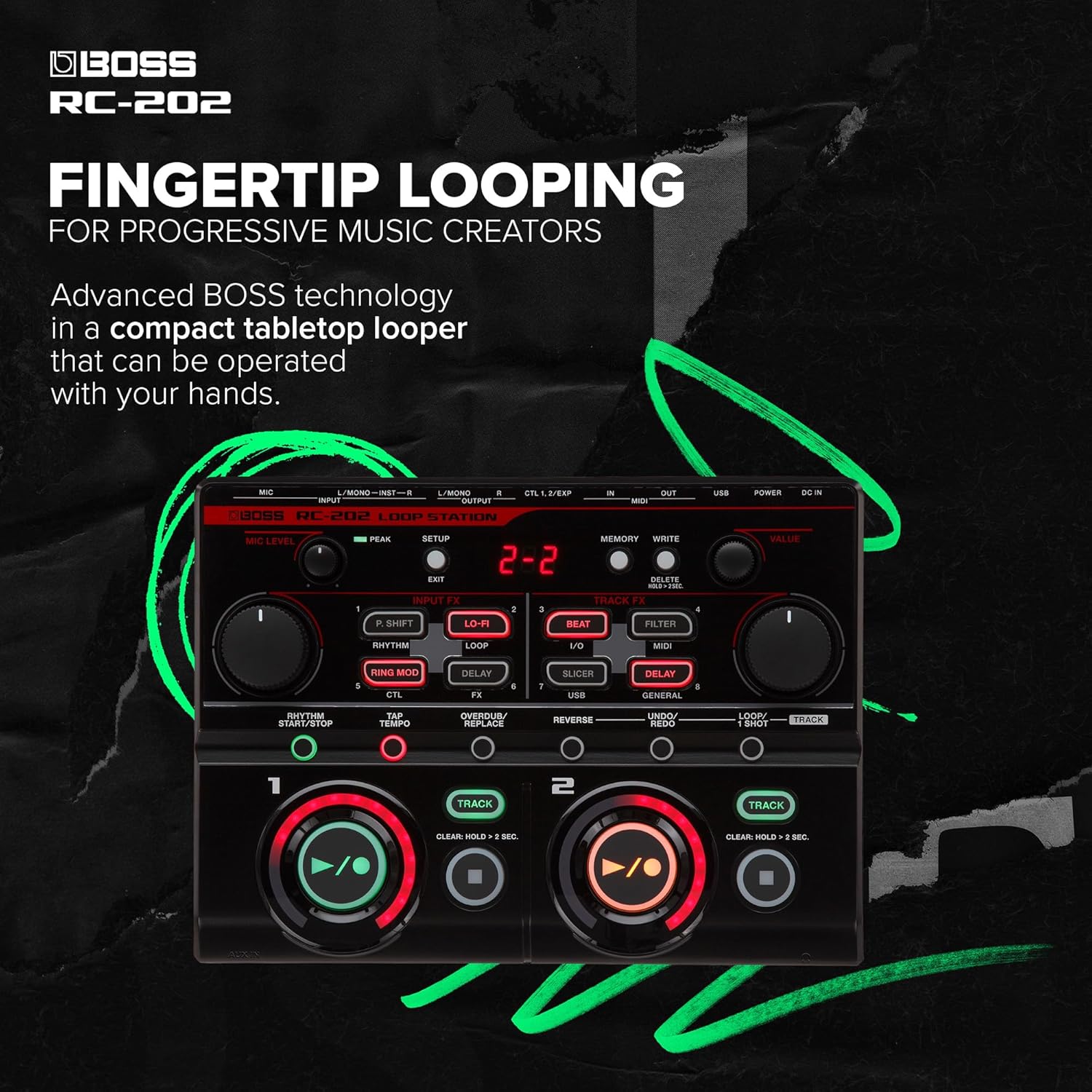 BOSS RC-202 Loop Station | Fingertip Looping for Progressive Music Creators | Two Stereo Tracks | 64 Phrase Memories | USB Audio/MIDI Interface | For Club Performers, Electronic Musicians & Beatboxers