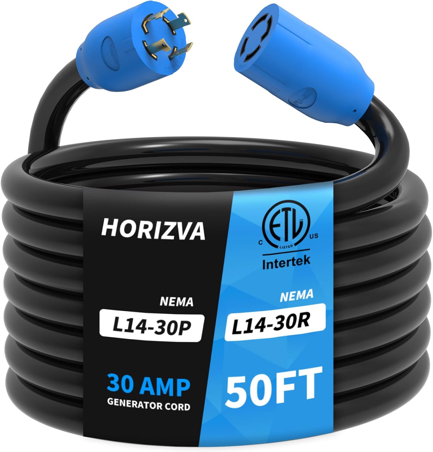 50FT 30 Amp Generator Cord, 4 Prong NEMA L14-30P/L14-30R Generator Extention Cord, Twist Lock Heavy Duty 10 Gauge Outdoor Extension Cable for RV Camper and Generator to House, ETL Listed