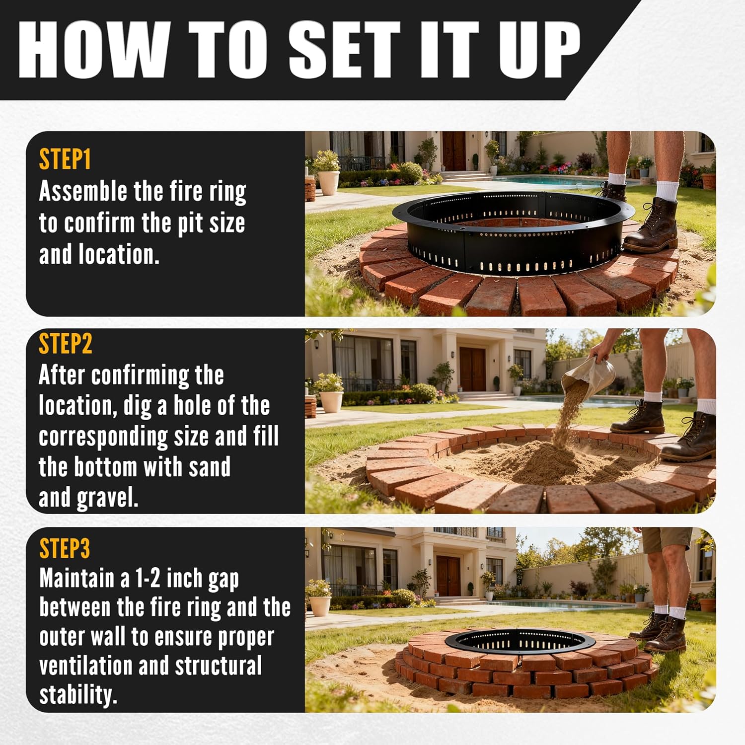 Smokeless Fire Pit Ring Insert - 48 Inch Outdoor Fire Pit Liner with Airflow Design for Efficient Burning, Durable Steel Construction, for Outdoor Camping