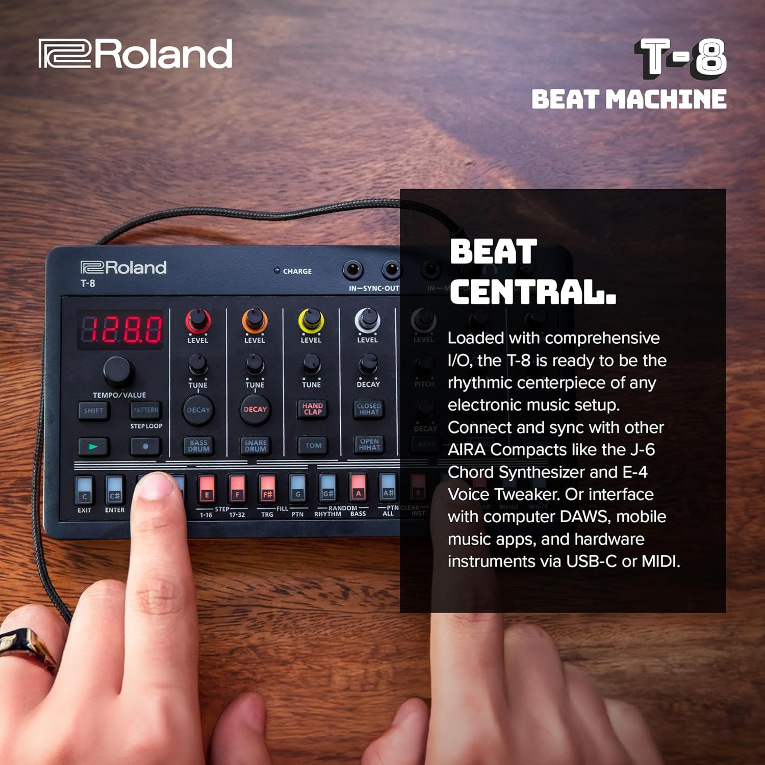 Roland AIRA Compact T-8 BEAT MACHINE | Ultra-Portable Rhythm and Bass Machine with Genuine Roland Sounds | TR-REC Drum Sequencer | Six Rhythm Tracks | Built-in Effects | USB and MIDI Connectivity