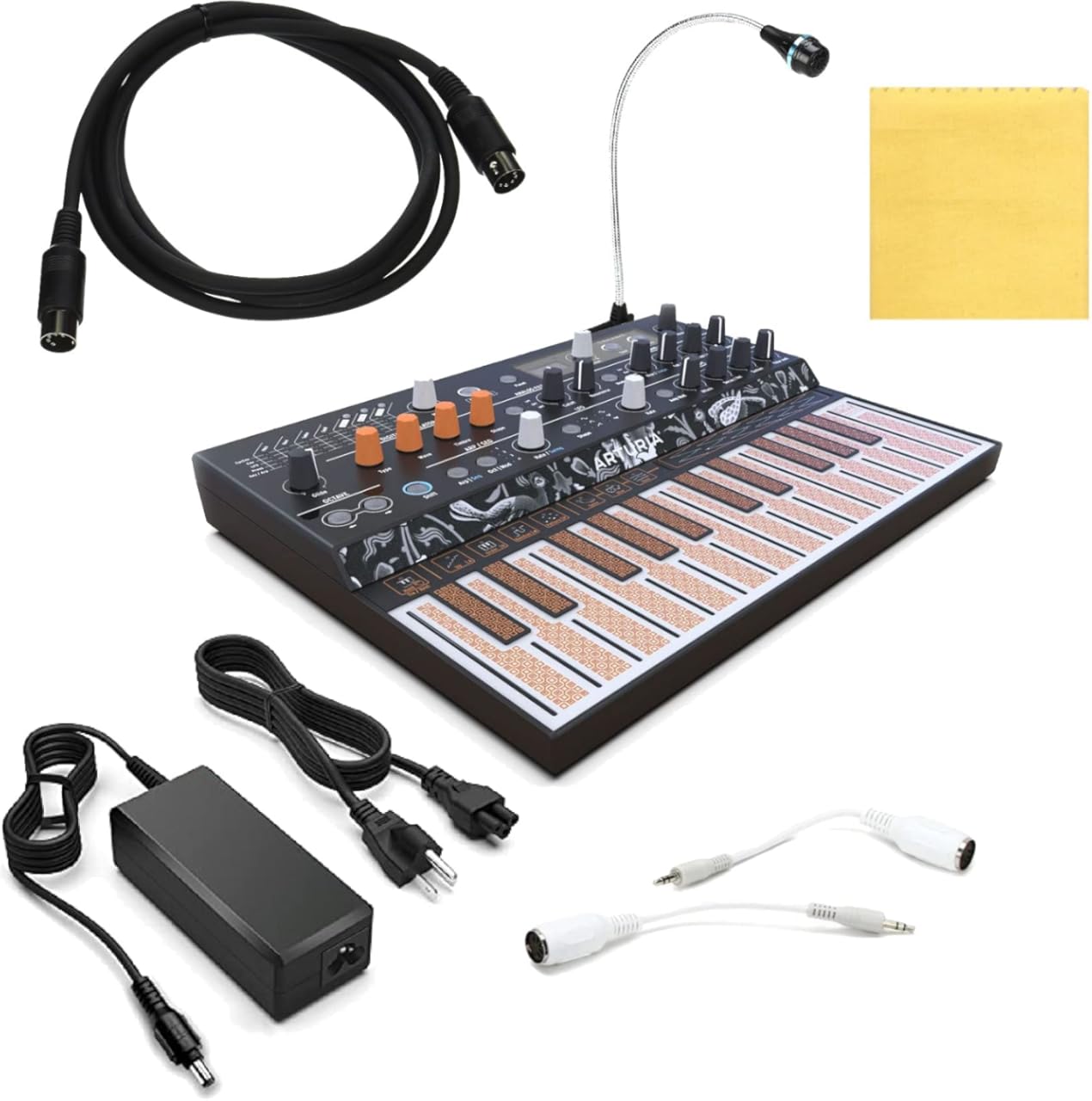Arturia MICROFREAK Synthesizer Vocoder Keyboard BUNDLE with Arturia Gooseneck Mic, 6ft Pig Hog MIDI Cable, Power Adapter, 2X MIDI Adapters & Polishing Cloth - Vocoder, Analog Synth, & Synthesizer