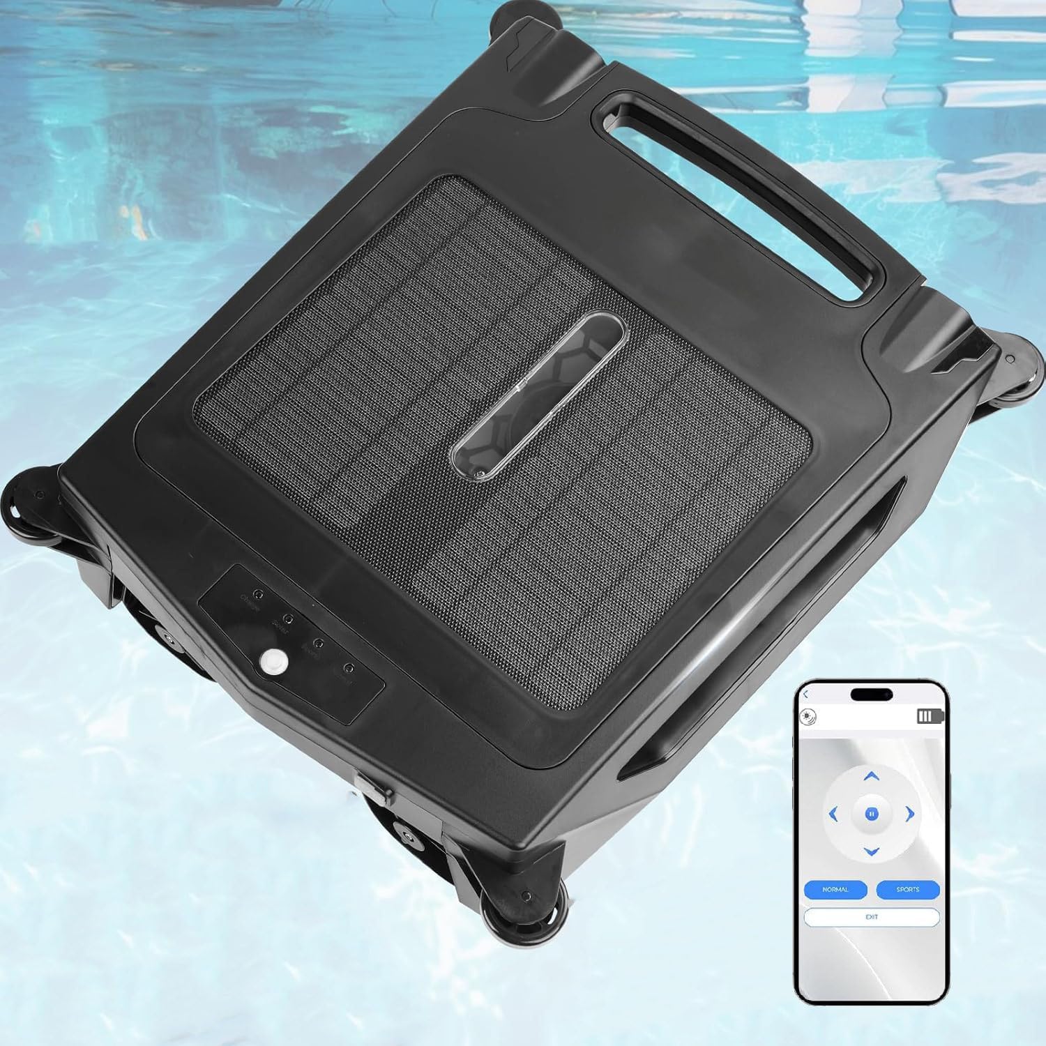 Solar Powered Automatic Robotic Pool Sur face Skimmer Cleaner, Cordless Pool Vacuum Robot, with Dual Charging Mode, Pool Vacum for Above Ground Pool