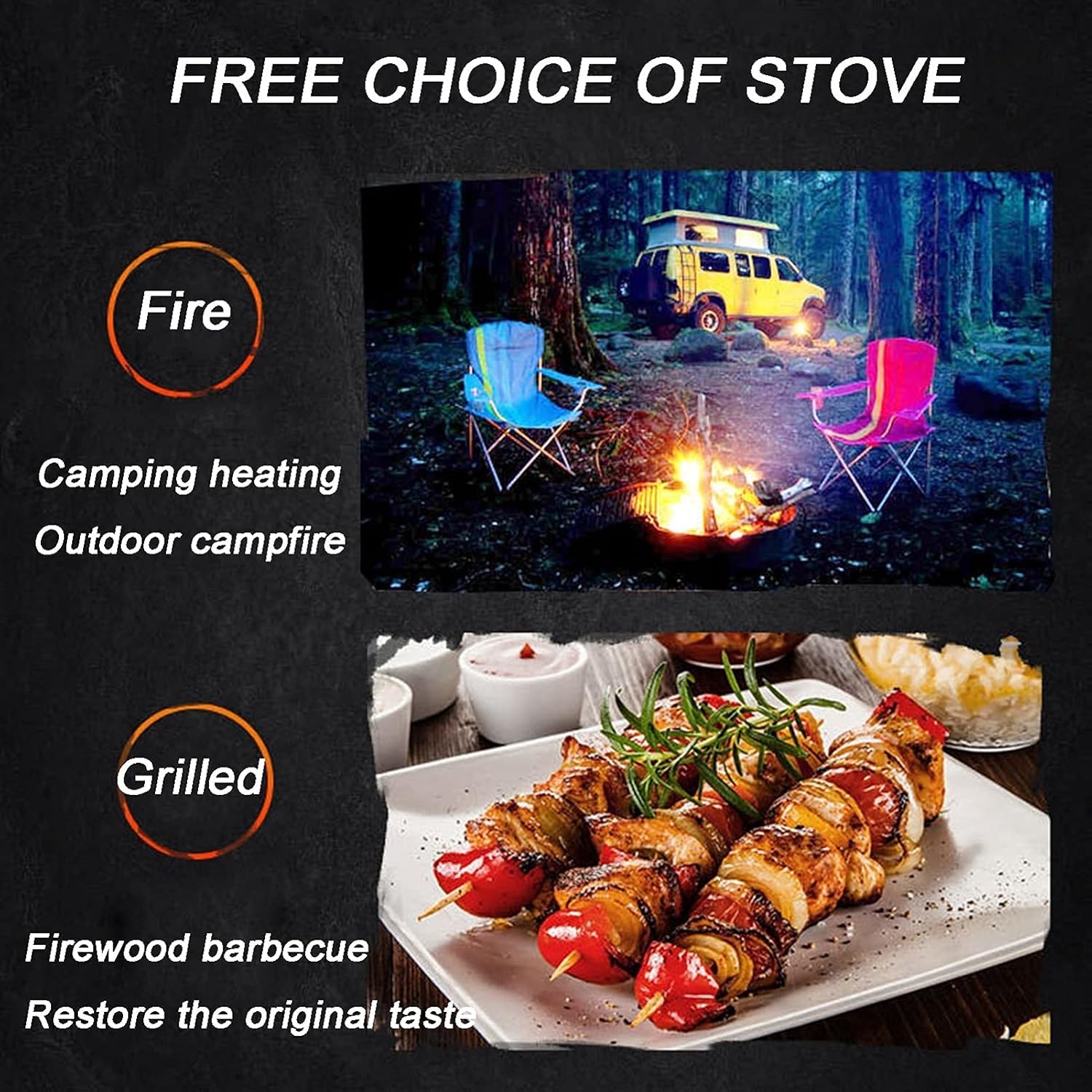 Large Fire Pit Bowl w/Handles & Retractable Barbecue Sign,Wood Burning Fire Pit