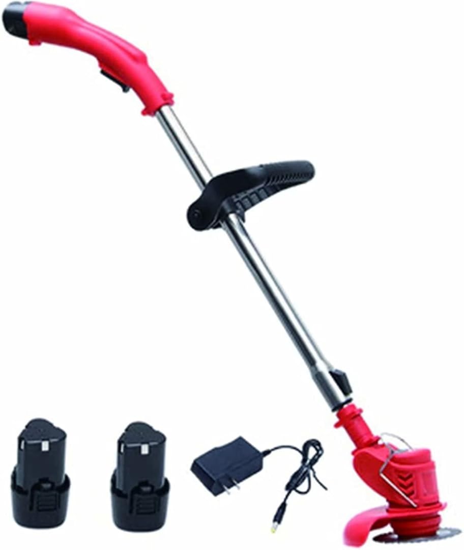 Cordless Trimmer, Lightweight, Portable, Wireless Lawn Mower with Rechargeable Lithium Battery, Garden Sprout Trimmer, Red