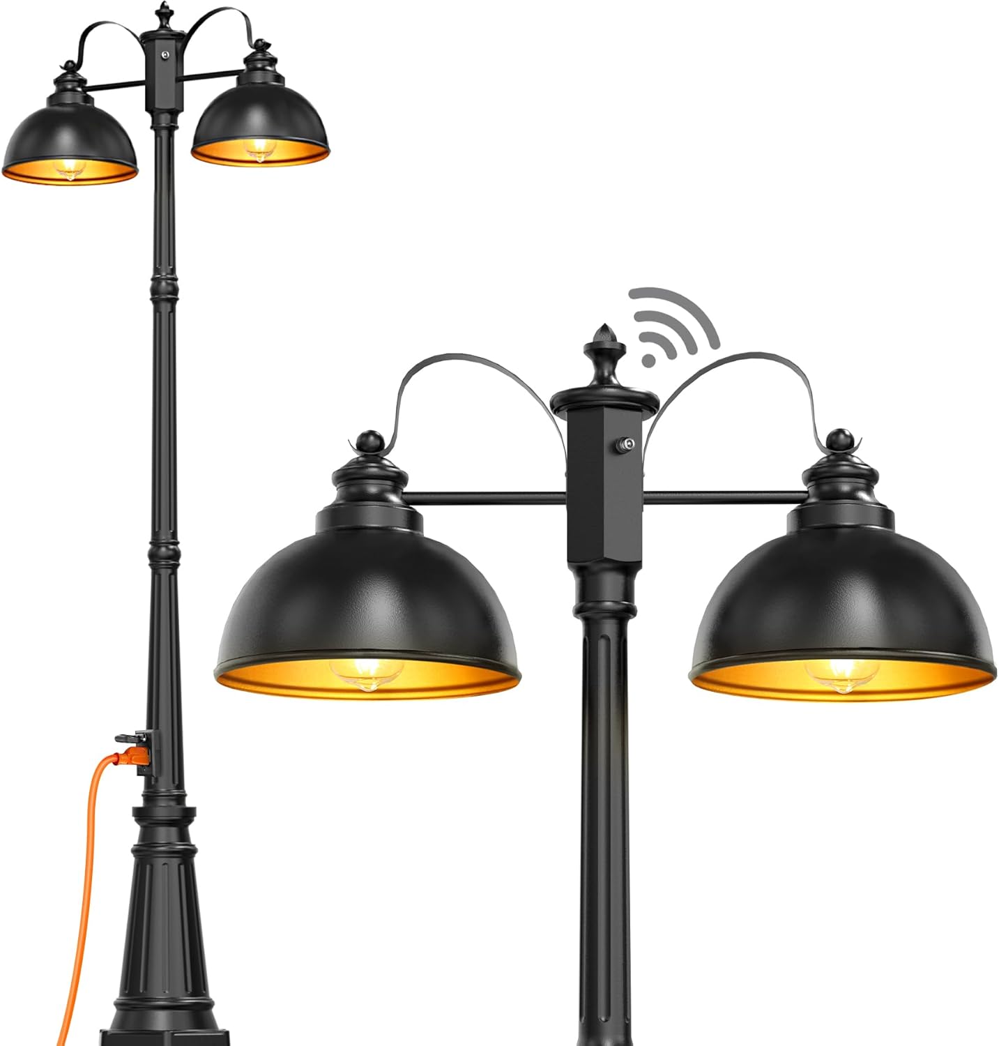 Dusk to Dawn Outdoor Lamp Post Lights with Outlet,Double-Head Farmhouse Street Light Fixture,Aluminum Exterior Black Pole Lights,Waterproof Lantern Lamp Outdoor Lighting for Garden,Patio,Pathway