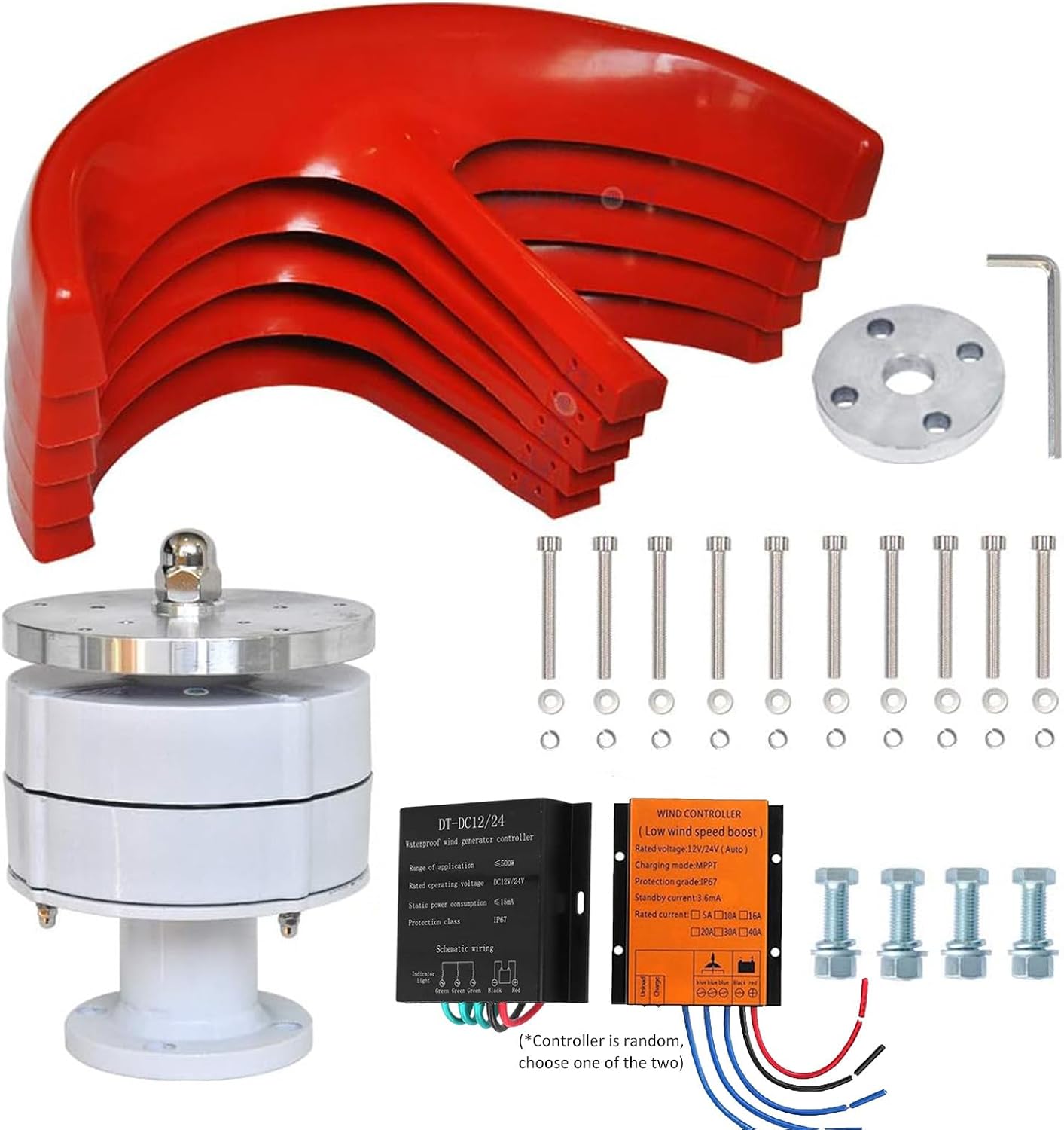 12000W 5 Blades Vertical Wind Turbine Kit, Wind Turbine Generator,3 Phase AC Permanent Magnet Generator, with Controller, for Hybrid Wind Solar System(Red/220V)