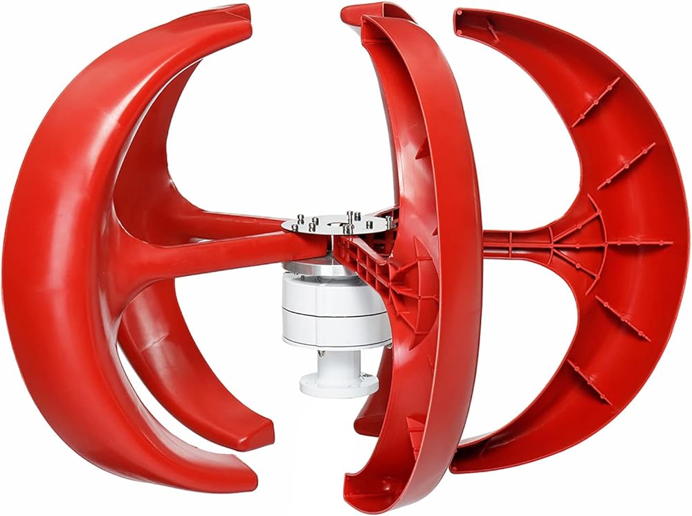8000W 5 Blades Lantern Outdoor Vertical Low Noise Wind Turbine with Controller 12V 24V 48V 220V Power Wind Turbines for Terrace/Chalet (Red)