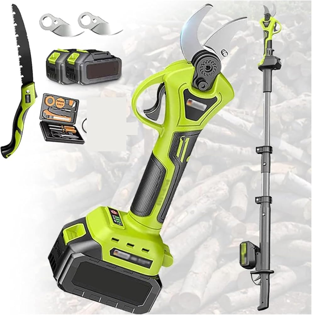 Cordless Electric Pruning Shears with Extension Pole, Shears, Rechargeable Battery Operated Branch Cutter, for Tree Flowering Bushes (2*battery)