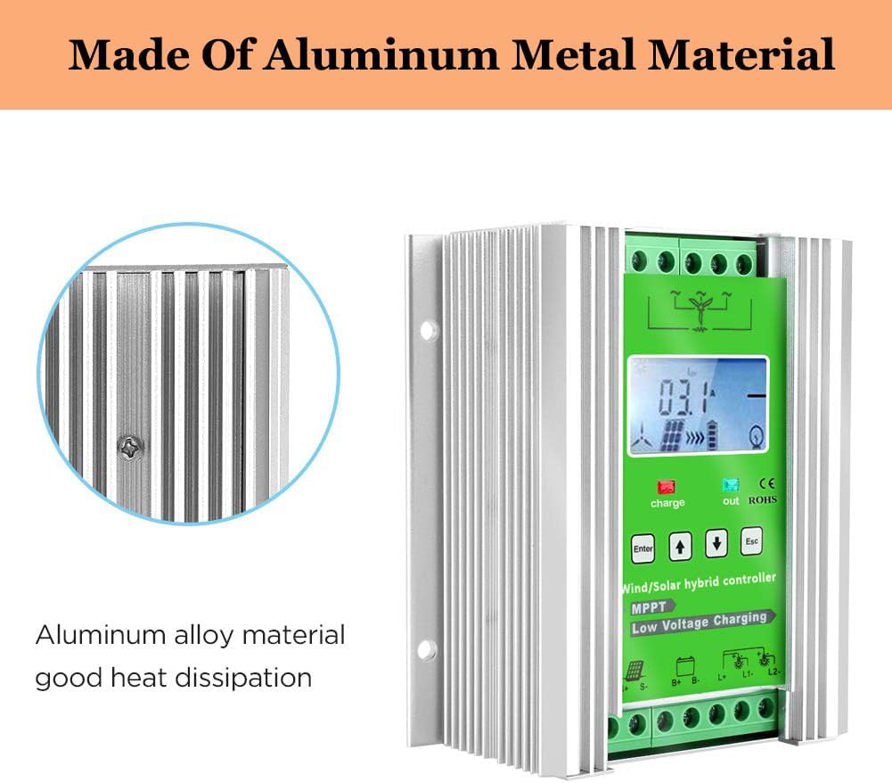 New Upgraded Wind Solar Hybrid Charge Controller, 12V/24V/48V Auto Distinguish off Grid Mppt Wind Turbine Solar Charge Controller with LCD Screen,Wind600W+Solar800W