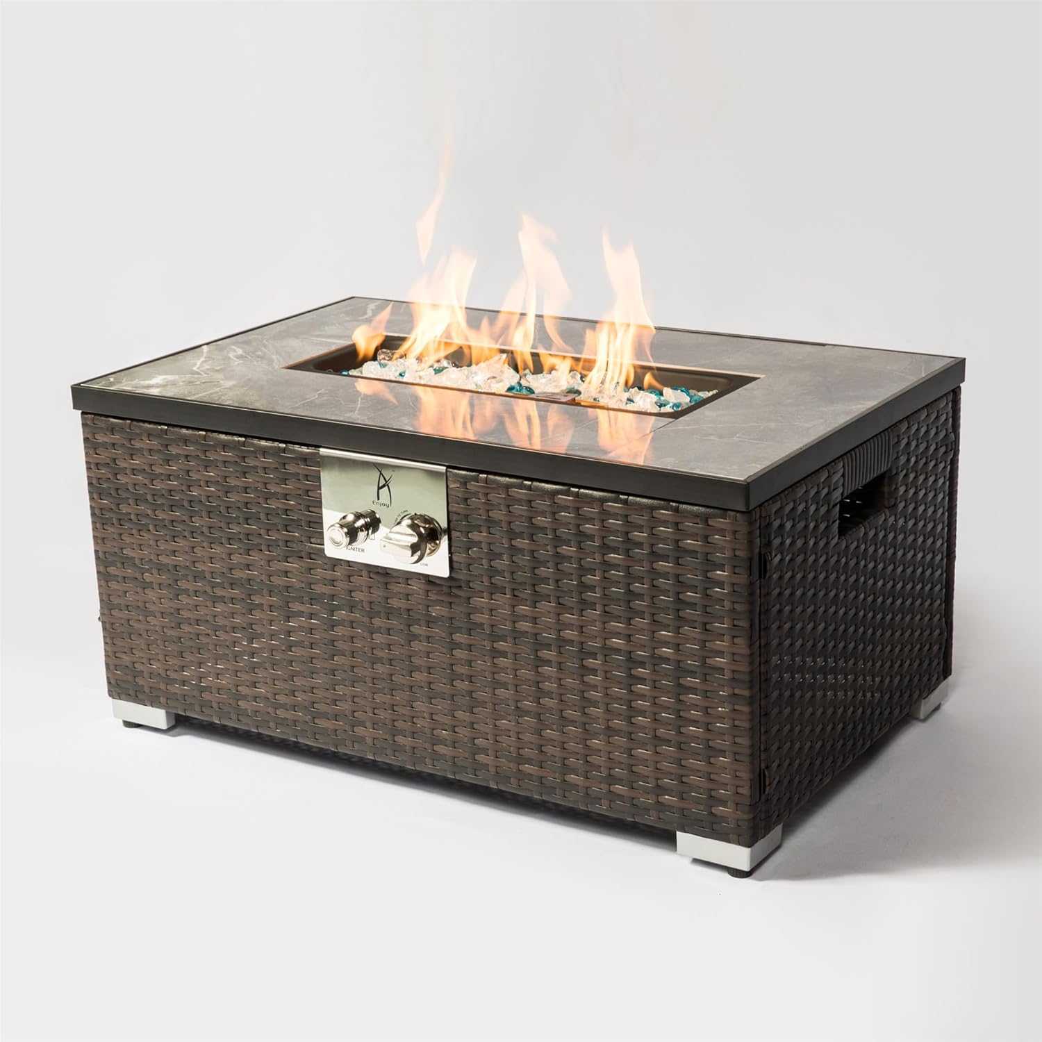 Luxurious Outdoor Rectangular Propane Fire Pit Table –Ceramic Tile Tabletop,Stainless Steel Burner, Electronic Pulse Ignition – Heats 11 Sq.Ft with 40,000 BTU Output (Cover+Table)