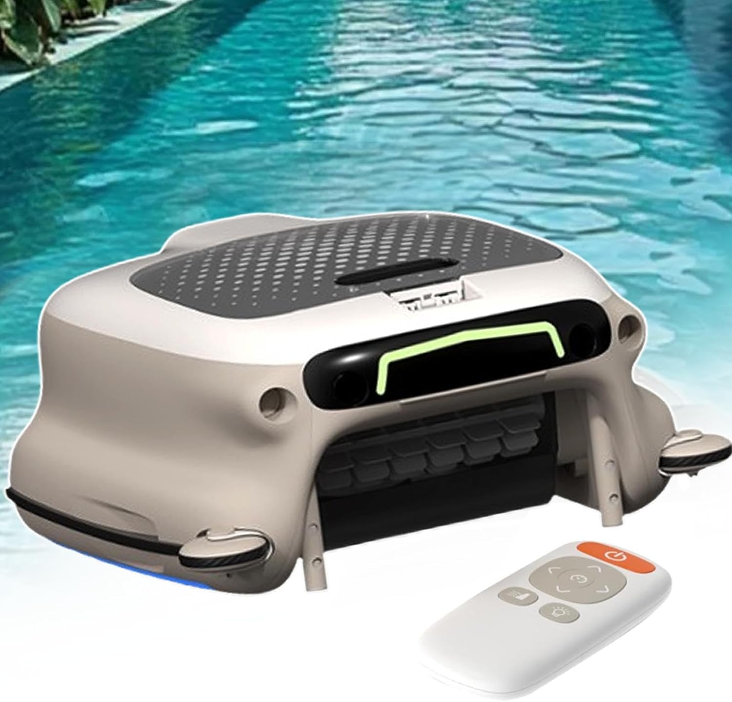 Automatic Robotic Pool Skimmer Cordless 7800mah Battery-8H Runtime & 10L Large Basket, Dual Mode (Auto+Remote), 2000 sq ft Cleaner- 24/7 Cleaner for All Swimming Pool