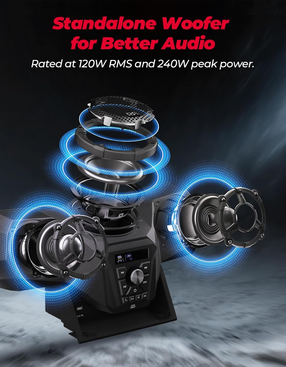 KEMIMOTO UTV 3-Speaker Audio Kit with 5.25