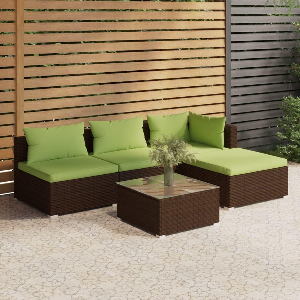 5 Piece Patio Lounge Set with Cushions Poly Rattan Brown, Modular Patio Lounge Set: WeatherResistant Rattan and Comfortable Cushions for Outdoor Relaxation Patio Furniture, Outdoor Furniture Sets