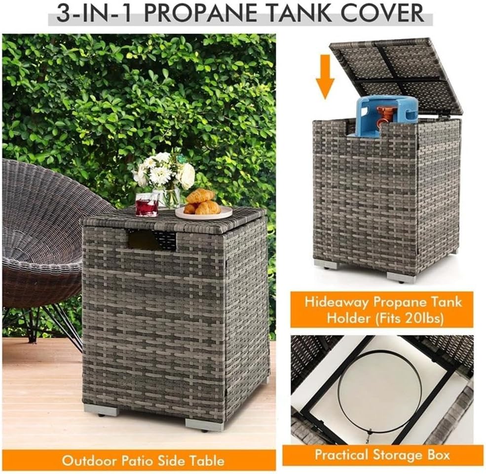 Pemberly Row 32''x 20'' Propane Fire Pit Table Set w/Side Table Tank Gray