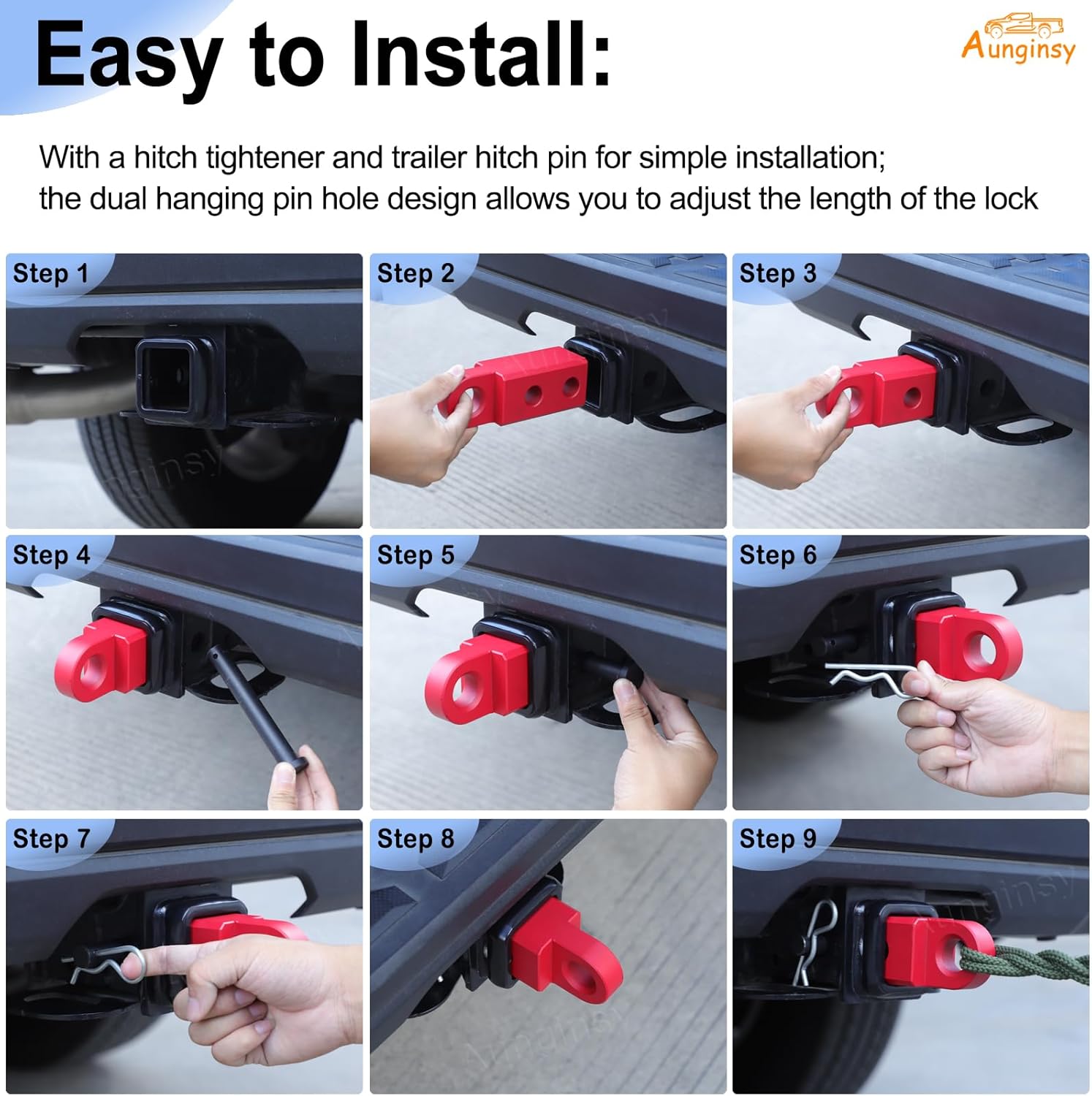 Aunginsy Tow Hitch Receiver Hook with Tightener Compatible with Toyota Tundra 2022 2023 2024 2025 Accessories, Car Shackle Mount Trailer Hitch Lock Pin Heavy Duty Solid Recovery Towing Kit for Trucks