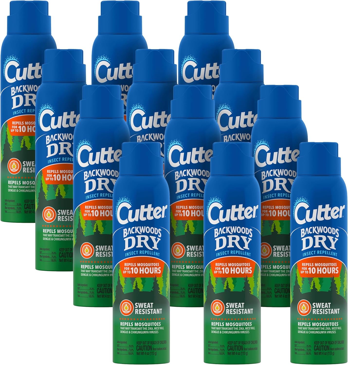 Cutter Backwoods Dry Insect Repellent, Mosquito Repellent, Aerosol, 4 oz, 12 Pack