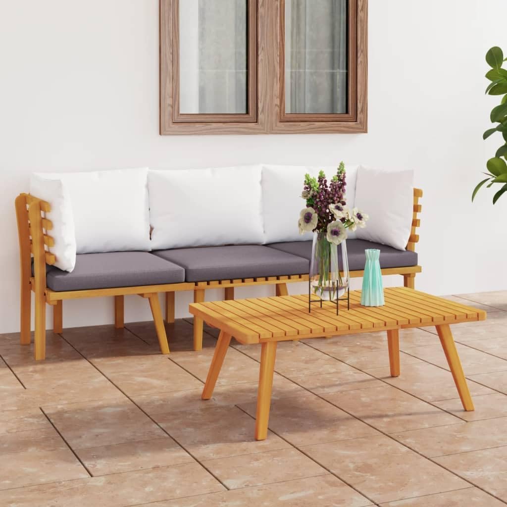 3 Piece Patio Lounge Set with Cushions Solid Acacia Wood,Rustic Wooden Patio Lounge Set with Cushions for Outdoor Relaxation and Conversation Patio Furniture Sets, Outdoor Furniture Sets