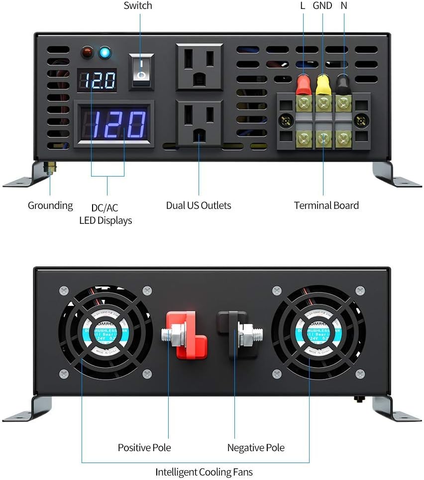 WZRELB 2500W 36V 120V Pure Sine Wave Power Inverter with 2 AC Outlets,Car Inverter