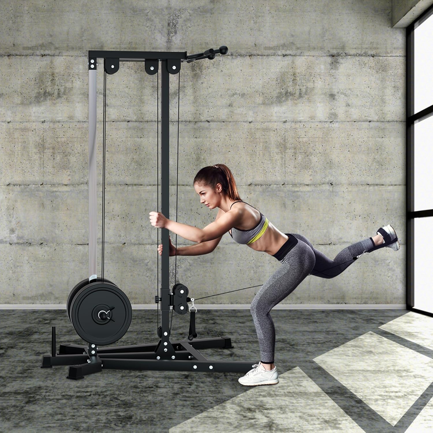 VIVITORY LAT Pull Down and Low Row Cable Machine - 16 Height Adjustable Pulley System for Full Body Workout, Maximum Weight Capacity 400lbs, Perfect for Home Gym, Includes Additional Handle