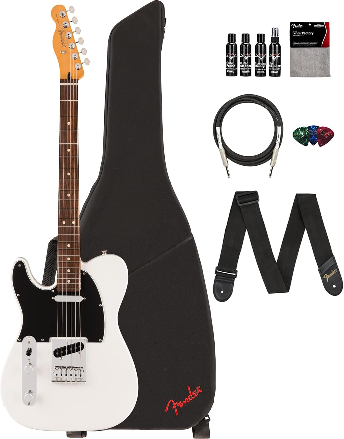 Fender Player II Telecaster Left-Handed - Polar White Bundle with Gig Bag, Strap, Cable, 3-Pack Picks and Guitar Cleaning Kit