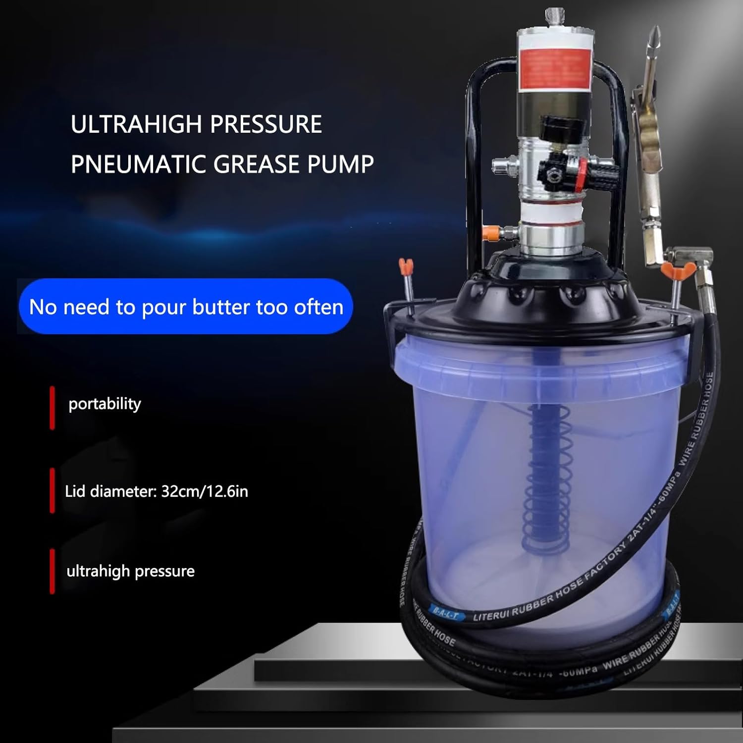 0.85L/min Discharge,Pneumatic Grease Pump with 13ft Explosion-Proof tubing,Grease Pump for 5 Gallon Drums,Drop-in Grease Pump,Ultra-high-Pressure 50:1 Grease Pump,for Machinery,Machine Tools