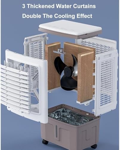 Outdoor Swamp Cooler, Evaporative Air Coolers with Remote Control, 90° Oscillating, 3-Speed Mode, Air Cooler, 50L Large Capacity Water Tank for Indooor Outdoor Use