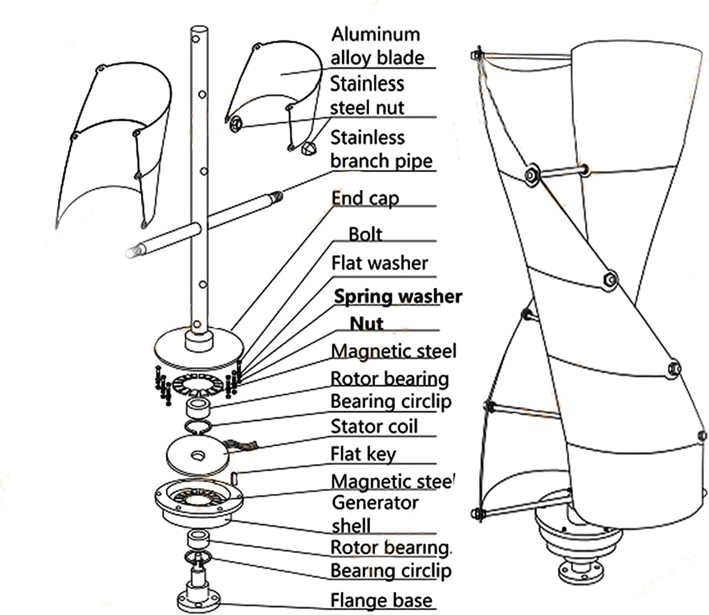 Vertical Wind Power Turbine Generator, 12V/24V/48V Home Portable Spiral Wind Turbine+Generator Controller, for Outdoor Garden,9000W