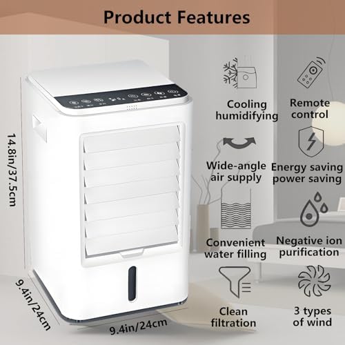 Portable Air Conditioners Car Air Cooler Home Car Fan Water Ice Air Conditioner with 3-Speed and Touch Screen Ac Unit Mini Fan for Room Tent Bedroom Car RV and Camping 12VHomeCar