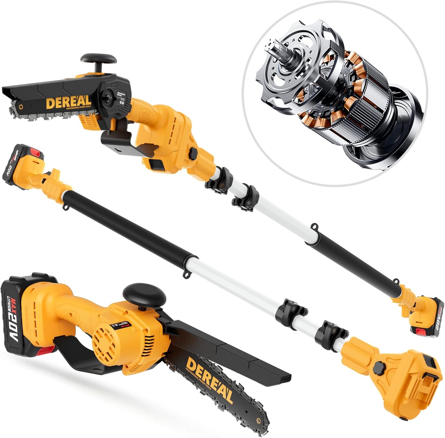 2-in-1 Brushless Pole Saw & Cordless Chainsaw, 8 Inch 4.0Ah 17-Foot MAX Electric Battery Powered, Extendable Pole Multi-Angle for Wood Cutting, Tree Trimming