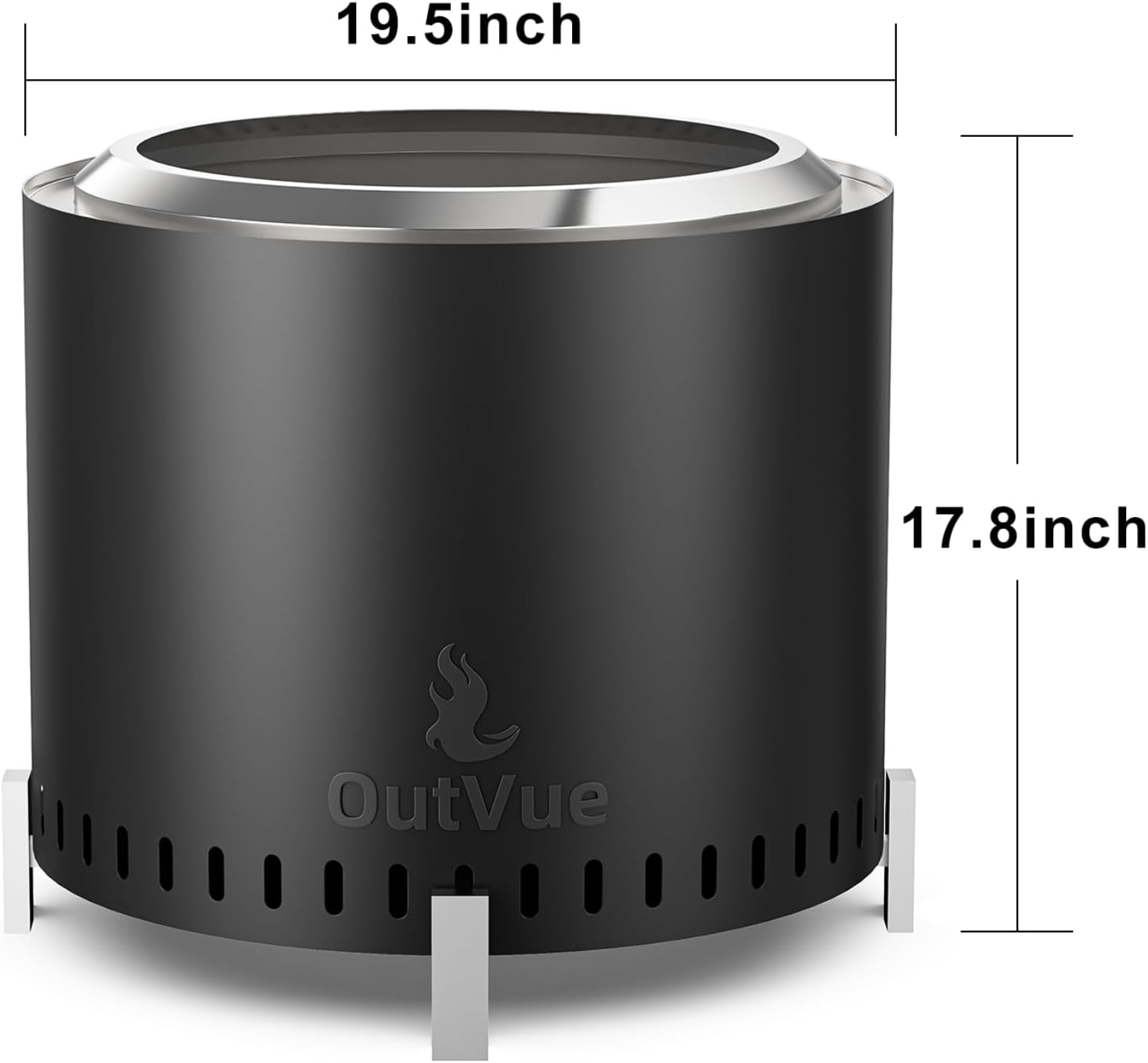 19.5 inch Stainless Steel Smokeless Fire Pit, Outdoor Smokeless Firepit with Tote Bag&Fire Poker, Wood Burning Fire Pits for Camping, Bonfire, Low Smoke Firepit for Outside (Vertical Hole)